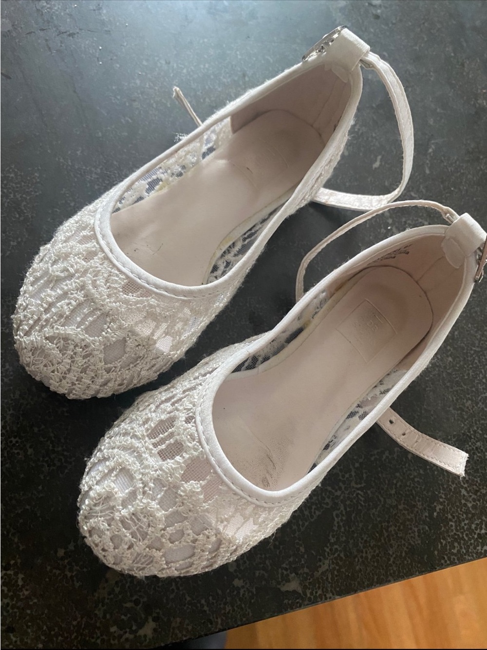 White Lace Ankle-Strap Flats